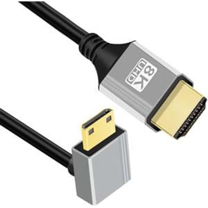 chenyang Cavo HDMI 2.1, da HDMI maschio a mini HDMI maschio, angolo di 90 gradi verso il basso, 8K @ 60 Hz, 4K @ 120 Hz, 48 Gbps, ultra alta velocità, placcato in oro, 0,5 m per TV, monitor, computer