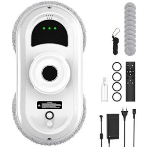 IERAKOR Robot Lavavetri, 5600Pa Robot Lavavetri Finestre con 3 Modalità di Pulizia, Navigazione Intelligente, Rilevamento dei bordi, Telecomando, Sistema di Sicurezza＆10 Panni in Microfibra, per Finestra