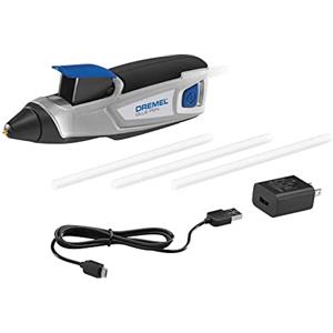 Dremel HSGP-01 - Pistola per colla a caldo 4 V, senza fili, ricaricabile tramite USB, preriscaldamento rapido e punta Drizzle di precisione, con stick di colla, 4 stick di colla, cavo USB e adattatore