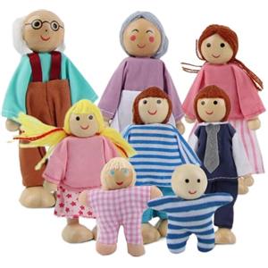 XIMEY Casa Delle Bambole in Legno, Set Famiglia per Casa Delle Bambole, Personaggi Casa Delle Bambole in Legno, Accessori Bambole per Regali di Natale, Regali di Compleanno (C)