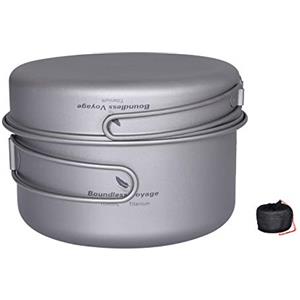 Boundless Voyage Tazza portatile in titanio Pot Pan Set con manici pieghevoli Campeggio Escursionismo Tazza da tavola all'aperto Ti15114A