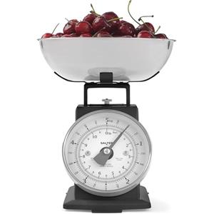 Salter Bilancia da cucina meccanica senza tempo - Bilancia con capacità di 5 kg, ciotola lavabile in lavastoviglie da 1 litro, bilancia analogica per alimenti, altezza 22 cm, nero
