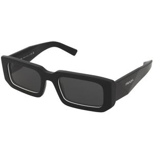 Prada PR 06YS Occhiali da Sole Unisex in Acetato Nero/Grigio Scuro, Forma Rettangolare, Taglia 53