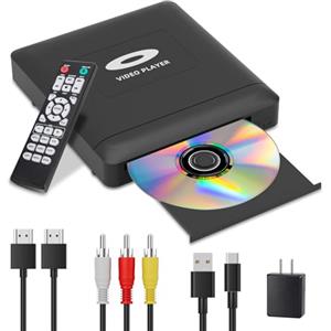Toborher Mini Lettore DVD HD con Porta HDMI, 1080P Lettore DVD per Smart TV, Region Free Connessione, Cavo di uscita integrato PAL/NTSC, HDMI/RCA incluso, Lettore Cd per La Casa