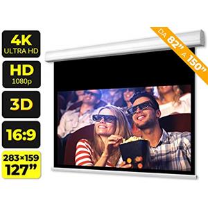 PROVIS Schermo Proiezione Motorizzato (127 Pollici) 300cm Formato 16:9 283x159 Telo Microforato 3 metri Elettrico Schermo proiettore 3mt Telo Proiettore Schermo Bordi Motore Schermo Videoproiezione 3 mt