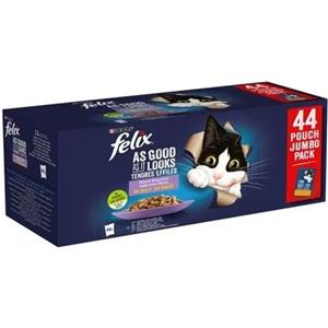 Purina Felix Le Ghiottonerie - Cibo Umido per Gatti con Pollo, Manzo, Salmone e Tonno in Gelatina - 44 Bustine da 85 gr