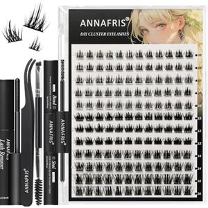 ANNAFRIS Ciglia Finte Ciuffetti Kit 8-16mm Naturali DIY Extension Ciglia Cluster Lashes con Pinze (CS,JS03)
