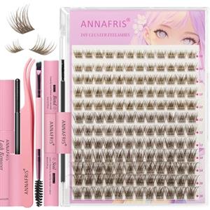ANNAFRIS Ciglia Finte Ciuffetti Kit Marrone DIY Extension Ciglia Cluster Lashes con Pinze (BN,FD27)