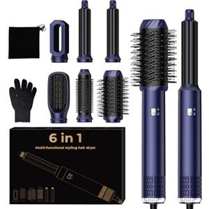 UKLISS Spazzola Asciugacapelli 6 in 1, Hair Styler Set with Hair Dryer Brush, Arricciacapelli Automatico, Thermal Brush, Spazzola Lisciante, Spazzola ad Aria Calda, Regali per Donne Styling - Blu
