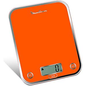 Moulinex BN5001 Optiss, Bilancia da cucina, vetro temperato resistente, funzione liquid, Arancione