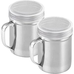 Odoukey Spolverino per Zucchero a Velo a Maglia fine in Acciaio Inossidabile da 2 Pezzi con Manico e Coperchio in plastica per Farina di Pepe, Cacao e Cannella