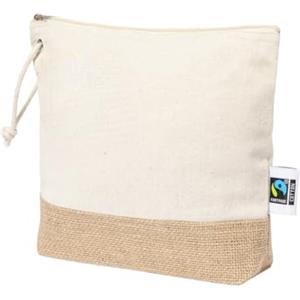 BLUECHOLON Beauty case juta donna con cerniera e nappa. Borsa cosmetica. Beauty case per trucco da viaggio, naturale, Trousse