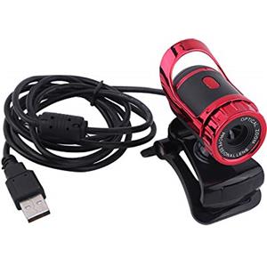 Bonbela USB 2.0 0,3 Milioni di Pixel Webcam Fotocamera HD Supporto Rotativo a 360 ° Microfono incorporato per PC (Rosso)