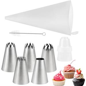 lakigoes Beccucci Sac a Poche Professionali, 5 Pezzi Decorazione Torte Set,Beccucci in Acciaio Inox, Bocchette Sac a Poche, Beccuccio Sacca a Poche Grandi per Piping per Decorare Cupcakes,Torte