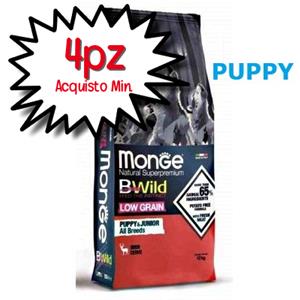 MONGE CANE CROCCHETTA BWILD LOW GRAIN ALL BREEDS PUPPY CERVO 12 KG [PREZZO A CONFEZIONE - acquisto minimo 4 confezioni]
