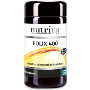Nutriva Folix 400 - Integratore Alimentare con Acido Folico, 100 Compresse, Senza Zuccheri e Lattosio, Adatto a Vegetariani e Vegani