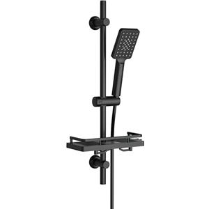 Görbach Saliscendi Doccia con Soffione 3 Getti, Asta Doccia Acciaio inox con Supporto per Doccetta e Tubo, Colonna Doccia Senza Miscelatore Adattarsi ai Fori Esistenti con Mensola doccia, 70 cm Nero