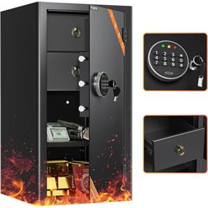 WASJOYE 103L Grande Cassaforte con Cassetto-Cassetta di Sicurezza Domestica con Chiave Digitale della Tastiera, Casseforti da Armadio per l'Ufficio Domestico Hotel Business Document, Money, Passaporto