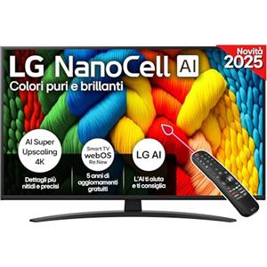 LG NanoCell AI NANO81 TV 86 pollici, Smart TV 4K, Processore α7 Gen8, Tecnologia NanoCell, webOS e telecomando puntatore con AI, Filmmaker mode, Gaming con VRR 4K@60Hz, 86NANO81A6A 2025