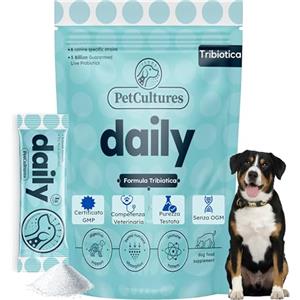 PetCultures Daily - Probiotici in Polvere per Cani e Fermenti Lattici - Formula 3-in-1 con Prebiotici, Postbiotici ed Enzimi Digestivi, 5 Miliardi di Colture Vive, Supporto Intestinale, 10 Bustine
