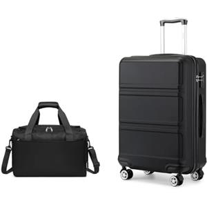 KONO set di 2 Valigia Bagaglio a Mano Rigida e Leggera ABS Trolley 55cm con 4 Ruote Rotanti e Lucchetto TSA & Borsa da Viaggio 40x20x25 Ryanair, Nero
