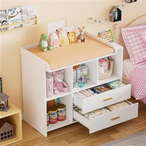 MSFE Fasciatoio Neonato, Fasciatoio Cassettiera con Ripiano Fasciatoio Rimovibile, Cassettone con 2 Cassetti e 3 Scomparti Aperti, per Cameretta Camera da Letto 94.7x 40x81.2cm - Bianco