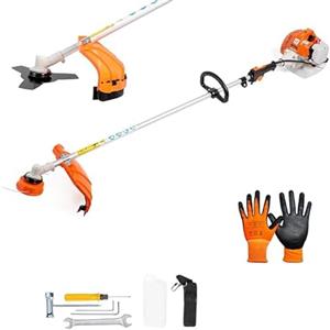 Generico Decespugliatore a scoppio multifunzione 2 in 1 52cc 2 tempi professionale con testina doppio filo da 2 mm e disco tre denti in acciaio rinforzato tagliasiepi e bordo