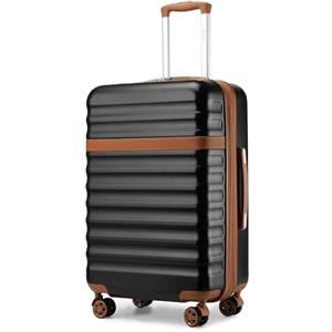 KONO Valigia Bagaglio a Mano Trolley Media Valige Rigida Medio Viaggio ABS+PC Hardshell Leggero con 4 Ruote e TSA Lucchetto, Nero/Marrone