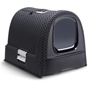 Curver Keter Curver Lettiera per Gatto Chiusa, Finitura Effetto Rattan, Dotata di Cassetto Estraibile, Paletta Integrata e Filtro Antiodore, Colore Rattan, 51,5x38,5x40H cm