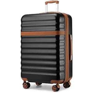 KONO Valigia Bagaglio a Mano Trolley Grande Valige L Rigida Grandi Viaggio ABS+PC Hardshell Leggero con 4 Ruote e TSA Lucchetto, Nero/Marrone