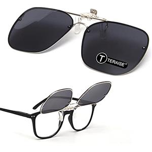 TERAISE Clip Occhiali da Sole Uomo Donna Polarizzata con Lenti Flip Up per Occhiali da Vista UV400 per L'esterno/Guidare(Nero,60 * 47mm)