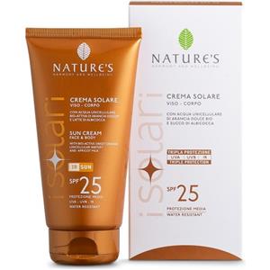 BIOS LINE Nature's i Solari Crema Solare Viso e Corpo SPF 25 - 150 ml con Acqua Unicellulare di Arancia Dolce e Succo di Albicocca