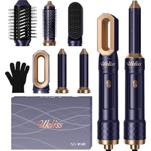 UKLISS Hair Styler 6 in 1, Spazzola Asciugacapelli & Airstyler Set con Arricciacapelli Automatico, Hair Dryer, Spazzola ad Aria Calda, Thermal Brush, Spazzola Lisciante Capelli per Donne Styling - Blu