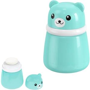 DEARBAG Box in Plastica di Conservazione Talco per Bambini con Colino e Piumino, Contenitore Portatile a Forma di Orso (Vuoto) per Cipria in Polvere Sfusa, Scatola con Piumino per Talco (Blu)