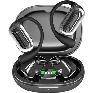 ND NEXT DESTINATION Cuffie Auricolare sportive senza fili Bluetooth V5.4 Casco Auricolare a conduzione ossea Appeso Orecchio Aperto Q16S Nero