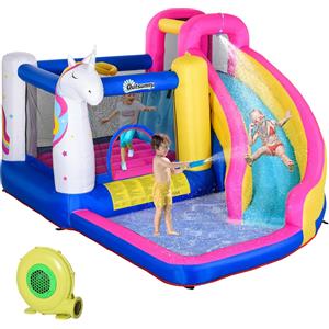 Outsunny Castello Gonfiabile per Bambini con Scivolo, Piscina e Canestro da Basket - Gioco Gigante per 3 Bambini