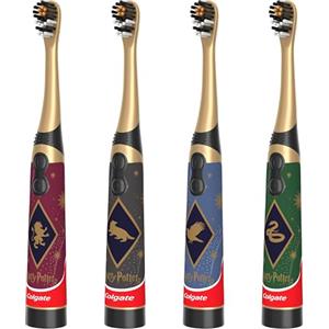 Colgate Harry Potter - Spazzolino da denti vibrante per bambini a batteria, extra morbido, batterie AA incluse, confezione da 4, per streghe e maghi dai 3 anni in su, design piatto