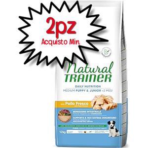 Trainer Natural Puppy & Junior Medium con Pollo Fresco e Riso - Alimento Secco Completo per Cuccioli di Taglia Media - 12 kg