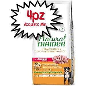 Natural Trainer Sensitive No Gluten Cibo Secco per Cani Adulti Medium & Maxi con Coniglio e Cereali Integrali - 12 kg