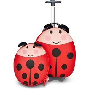 SJ GANG STYLE JAM GANG Set Zaino Trolley Viaggio Coccinella Per Bambini, Con Barra Singola Estensibile, Ruote Da 60 Mm, Piedino Anti Ribaltamento E Nastri Interni Blocca Materiale