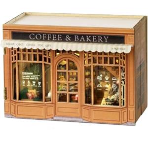 CUTEROOM Kit di costruzione per case in miniatura, DIY in legno con LED, modello in miniatura, regalo per ragazzi e adulti (Caffè)