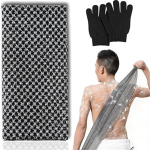 NoraGlaze Asciugamano da doccia esfoliante - Pulizia profonda per pelli ruvide - Asciugamano da doccia esfoliante giapponese per scrub completo - Scrubber posteriore con guanti - Panno lungo per doccia
