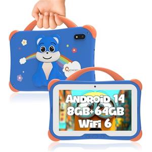 CWOWDEFU Tablet per Bambini da 7 Pollici, 8GB+64GB (TF 1TB) Android 14, Tablet per Bambini con Custodia, 4000 mAh/Controllo Genitori/Doppia Fotocamera, FM/GPS/OTG (Blu)