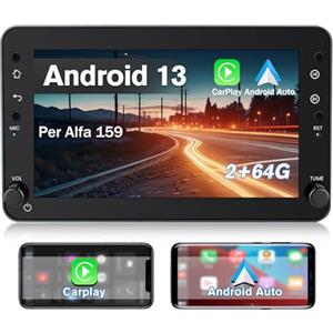 Hexinex (2G+64GB) Android Autoradio 1 Din per Alfa Romeo 159 Brera Spider, Car Radio con Funzione CarPlay Android Auto BT Comandi al Volante GPS Navigazione WIFI