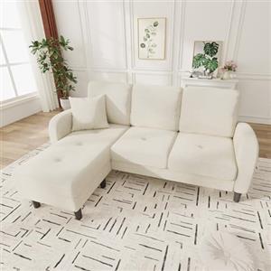 Luscriate Divano angolare a forma di L con chaise longue, divano a 3 posti, divano modulare in cotone e lino traspirante, ideale per soggiorno, piccoli appartamenti (Line beige chiaro)