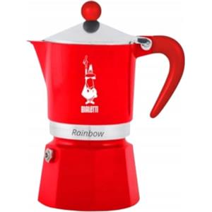 Bialetti Moka Rainbow Caffettiera 3 Tazze, Rossa, Alluminio, Preparazione Caffè Espresso, Design Classico, Manuale, 130ml