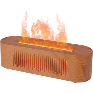 SHANNA Diffusore Di Aromi Con Umidificatore A Fiamma Vulkan: Diffusore A Ultrasuoni Da 260ml, Con Fiamme Colorate A 7 Toni, Umidificazione E Aromaterapia, Spegnimento Automatico (Effetto Legno)