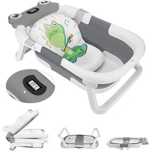Kasanni Vaschetta Bagnetto Neonato Pieghevole con Indicatore di Temperatura, Bagnetto Neonato con Supporto, Vasca Neonato Bagnetto con Presa per Soffione Doccia, Salvaspazio, per Bambini da 0 a 36 Mesi(rana)