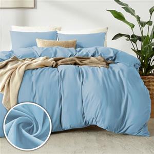 puredown® Copripiumino Singolo 135x200cm +1 Federa 80x80cm, Biancheria da Letto Monocromatica 2 Pieces in microfibra traspirante, super morbida, Oeko-Tex, Azzurro
