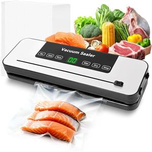 SUPRBIRD 6 in 1 Macchina Sottovuoto per Alimenti Professionale 65 kpa, Automatica per Cibi Secchi e Umidi con Tagliabuste Integrato, Display LED e 50 Sacchetti Sottovuoto Inclusi